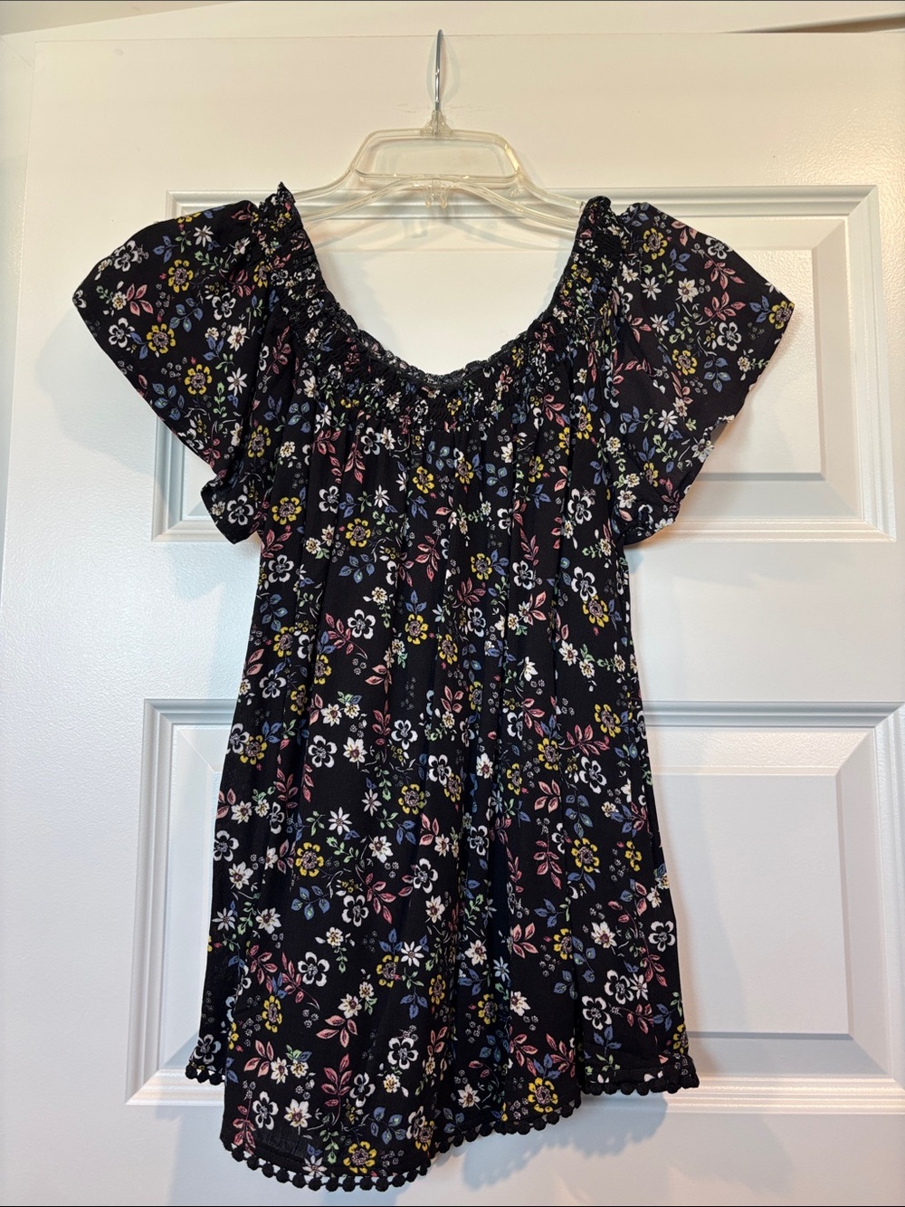 Self Esteem Black Floral Off-Shoulder Blouse